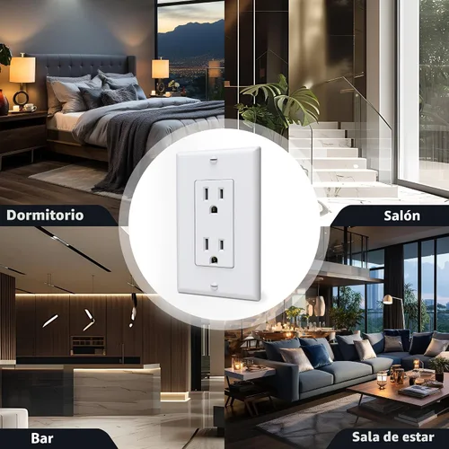Vista 7 de ThunderWay - Juego de 10 tomas de corriente decoradoras de pared de 15 amperios con placa de pared Toma de corriente no resistente a