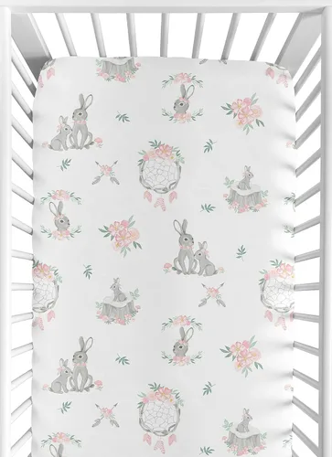 Vista 10 de Sweet Jojo Designs Juego de sábanas de moisés de bebé de 2 piezas (diseño floral de conejito del bosque) para niñas, colchón ovalado, rectangular