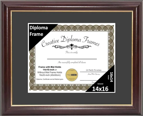 Vista 65 de Creative Picture Frames Marco para Diploma de Caoba con Borde Dorado de 12x16 pulgadas con Vidrio y Paspartú Negro y Colgadores de Pared Instalados