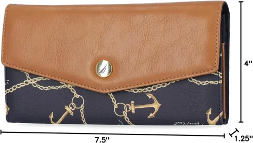 Vista 7 de Nautica Money Manager RFID - Cartera delgada y pequeña para mujer - Porta tarjetas de crédito con monedero y cartera con cremallera, organizador