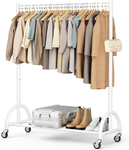 Vista 9 de MISSLO Perchero de ropa resistente con ruedas para colgar ropa, abrigos, ropa, vestidos, negro, 30 pulgadas de ancho
