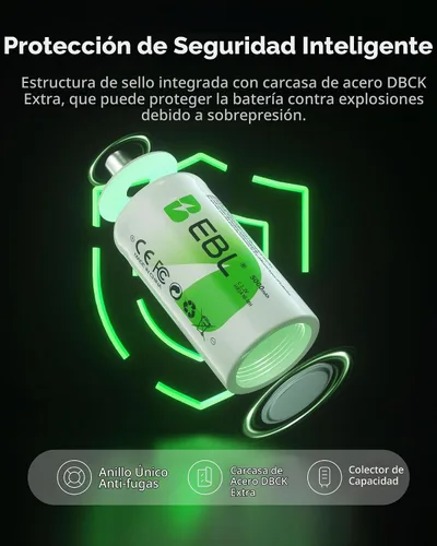 Vista 5 de EBL, pilas recargables C de alta energía de 5000 mAh Ready2Use, 4
