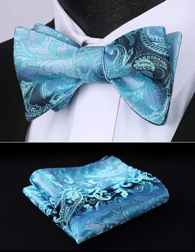 Vista 59 de HISDERN Pajaritas para hombre, corbatín de cachemira para hombre, corbata de lazo y bolsillo cuadrado, juego formal de esmoquin para boda