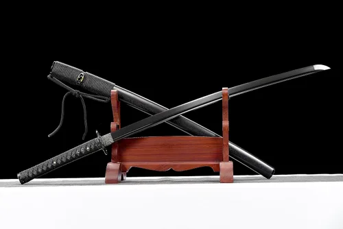 Vista 8 de Espada japonesa samurái negra Katana espadas forjadas a mano