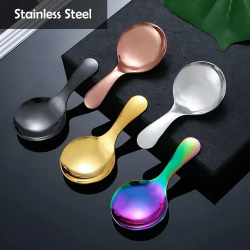 Vista 6 de Mini cucharas de acero inoxidable – Cucharas de sal y postre de mango corto para degustación, condimento, café, helado, pastel