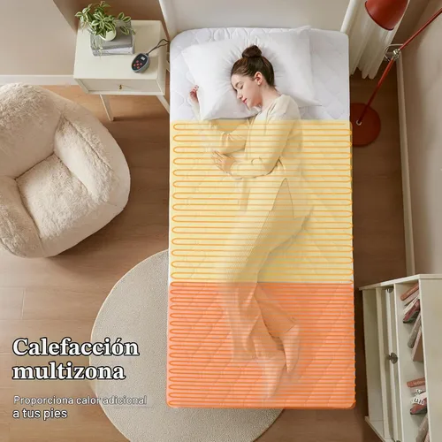Vista 4 de Beautyrest - Cubrecolchón de algodón con calefacción - Calentador de cama con controlador de 20 ajustes de calor, temporizador de apagado