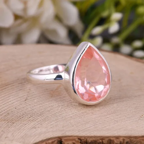Vista 91 de PANOPLY Bio Pink Doublet Quartz Solid 925 Sterling Silver Ring for Women
