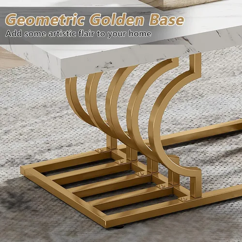 Vista 8 de Tribesigns Mesa de centro moderna, mesa de cóctel de 47 pulgadas de mármol falso con marco geométrico, mesa de centro rectangular, mesa de té