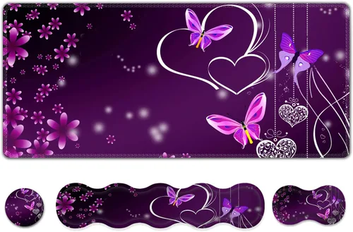 Vista 13 de Alfombrilla de mouse para juegos extendida mejorada, almohadilla para teclado y muñeca, juego de alfombrilla de mouse con soporte de muñeca, Artso