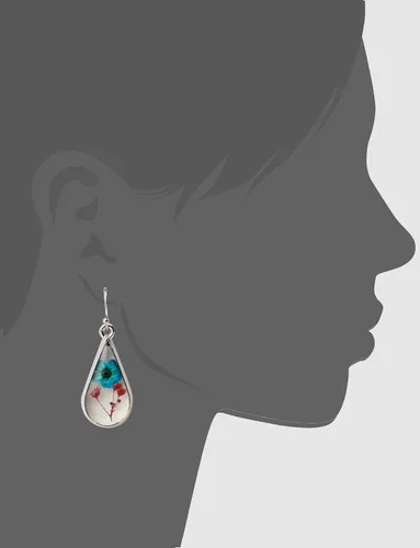 Vista 3 de Pendientes colgantes de resina con forma de lágrima, aretes de flor de acero inoxidable, aretes vintage para el día de la madre, regalo para mujeres