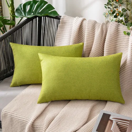 Vista 12 de MIULEE - Paquete de 2 fundas de almohada decorativas para exteriores, impermeables, sólidas, de imitación de lino, para jardín, casa de campo, Azul