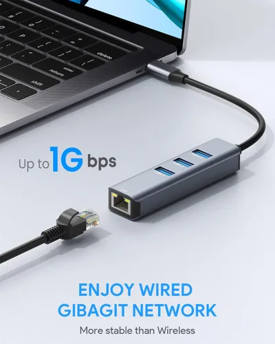 Vista 3 de Adaptador USB C a Ethernet, adaptador de red LAN Gigabit Ethernet Ethernet Vilcome RJ45 a USB C, Thunderbolt 3/Tipo-C, compatible con MacBook Pro