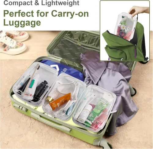 Vista 6 de 3 cubos de embalaje de 1 cuarto de galón, bolsa de viaje aprobada por la TSA, bolsa pequeña transparente, bolsa de viaje internacional