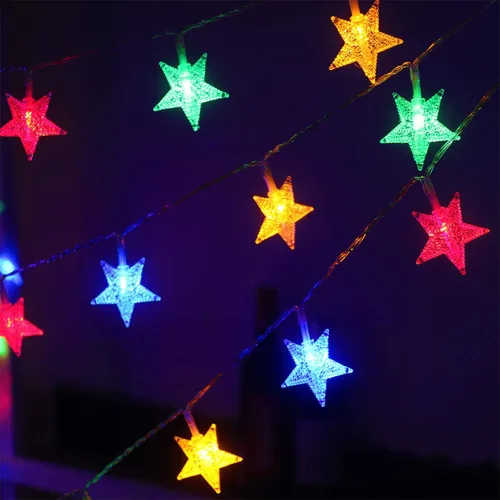 Vista 5 de Guirnalda de luces de estrellas que funcionan con pilas, 16.4 pies, 50 luces LED impermeables, luces de Navidad alimentadas por batería con 8 modos