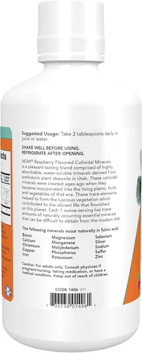 Vista 3 de NOW Supplements, Colloidal Minerals Líquido, derivado de plantas, minerales traza esenciales, frambuesa, 32 onzas