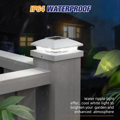 Vista 6 de APONUO Luces solares para postes de 4 x 4, 5 x 5, impermeables IP64, LED de 6500 K, luces de valla sin cables y luces de cubierta para patio Blanco
