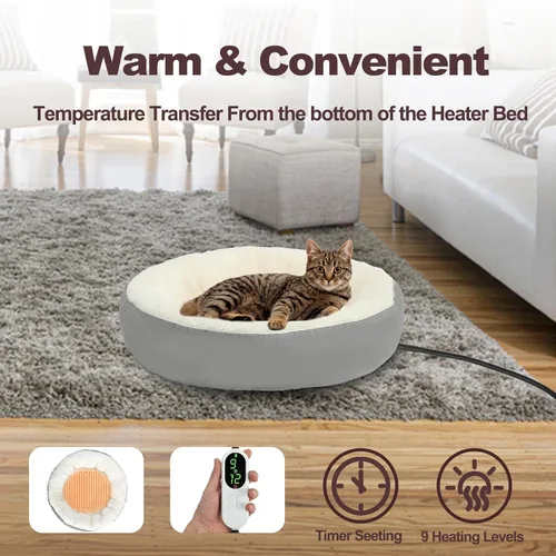 Vista 3 de Rypet Cama para gatos con calefacción para interiores, suave y acogedora cama para mascotas con temporizador y temporizador, camas para perros