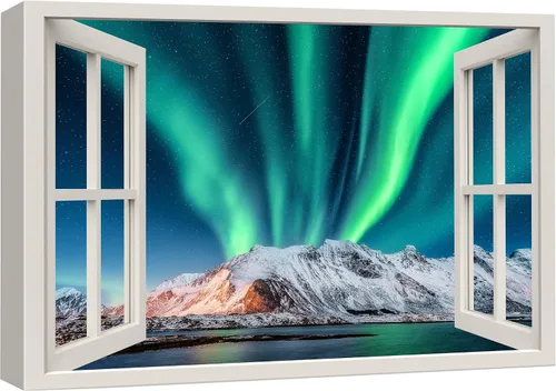 Vista 21 de Cuadro decorativo con diseño de ventana moderna blanca con vista, de la marca Wall26®
