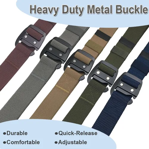 Vista 7 de WYuZe Cinturón elástico táctico para hombre, hebilla de metal de nailon elástico militar de 1.5 pulgadas