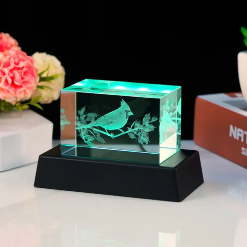 Vista 5 de YWHL Regalos de cardenal de cristal para mujeres y hombres: Figurina decorativa cardenal rojo grabada en 3D con láser, luz nocturna, regalos