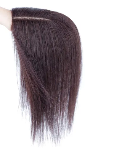 Vista 8 de LXUE Parte superior de cabello humano con base de seda natural para mujeres con cabello gris y delgado, 5 x 5.5 pulgadas, base con flequillo, 8.7