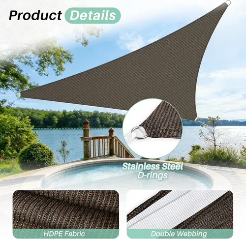 Vista 10 de SunnyRoyal Toldo parasol triangular de 8 x 8 x 8 pies con bloqueo UV, para patio, jardín, piscina (turquesa)