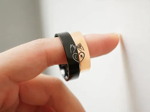 Vista 2 de Pinky Promise Couple Ring, Matching Initial Couple Ring Set, Custom Engraved Engagement Jewelry