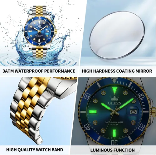 Vista 4 de OLEVS Relojes para Hombre de Acero Inoxidable Elegantes de Cara Grande Impermeables de Lujo con Fecha para Hombre de Pulsera con Cara Casual