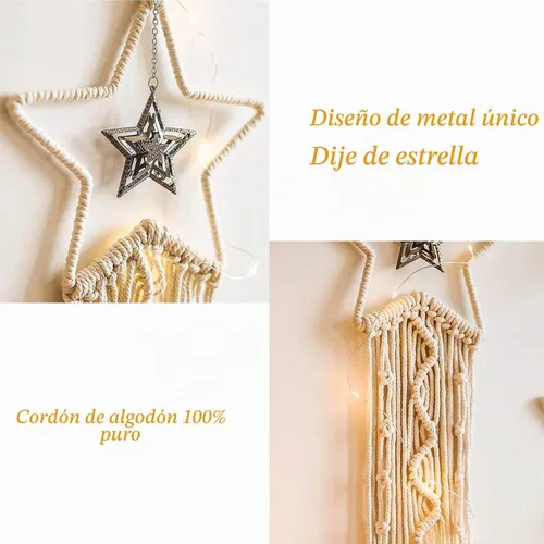 Vista 4 de Tarklanda Decoración de atrapasueños de luna y estrella, 2 piezas boho para el hogar, luna y estrella, macramé para colgar en la pared, decoración