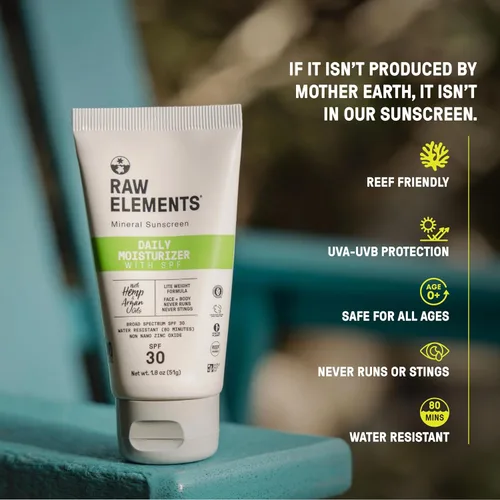 Vista 4 de Raw Elements Daily Lifestyle - Tubo hidratante de bioresina - SPF 30, protección UVA-UVB, no nano zinc, apto para arrecifes, resistente al agua, 1.8