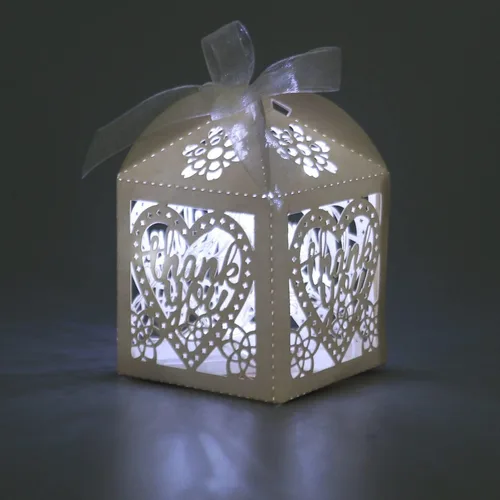 Vista 2 de COTOPHER Cajas cortadas con láser, 60 cajas de regalo de agradecimiento, cajas de regalo de boda, cajas de dulces de encaje para bodas, despedidas