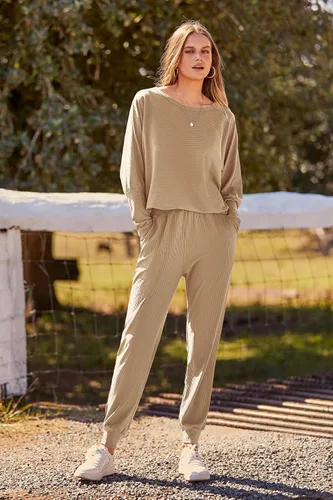 Vista 9 de PRETTYGARDEN - Conjunto de moda de 2 piezas para mujer, color liso, sudadera sin botones y de manga larga, pantalón largo