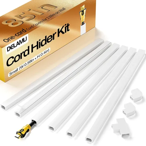 Vista 12 de Delamu Ocultador de cable beige, cubiertas de cable de 85 pulgadas para cables en la pared, ocultadores de cables de un cable, cubiertas de alambre