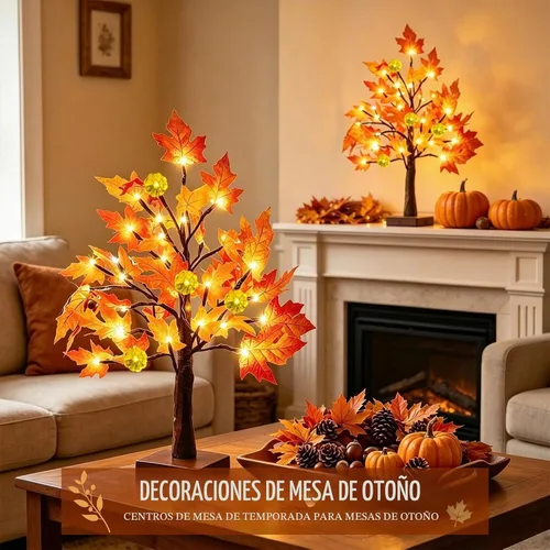 Vista 5 de Árbol de arce preiluminado de otoño con temporizador de luces de calabaza