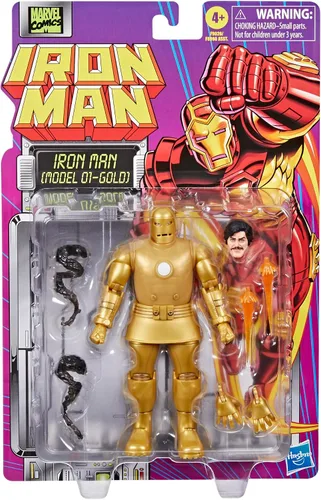 Vista 2 de Marvel Legends Series Iron Man (Modelo 01 - Oro), Figura de acción coleccionable de Iron Man Comics de 6 pulgadas, tarjeta de ampolla de inspiración