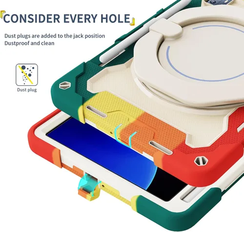 Vista 4 de Funda de silicona para tablet Xiaomi Mi Pad 5 Pro de 12.4 pulgadas, a prueba de golpes con soporte para lápices, correa para el hombro, soporte