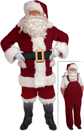 Vista 3 de Traje de Papá Noel de terciopelo burdeos con monos - Halco Claus Deluxe Outfit Bundle w Santa Guide