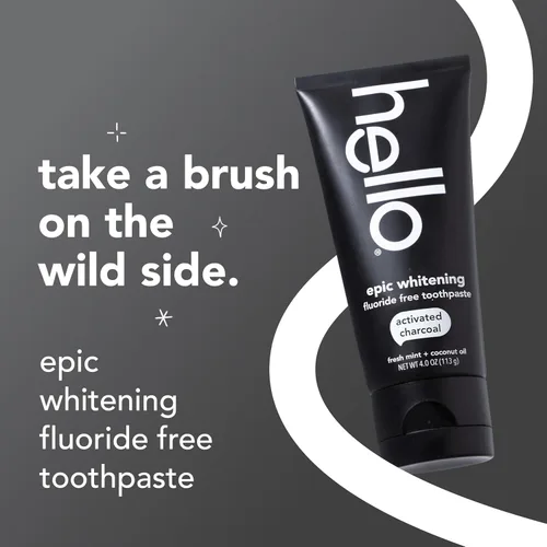 Vista 2 de hello Epic Whitening Pasta de Dientes de Carbón Sin Flúor, Pasta de Dientes de Carbón Activado con Aceite de Coco, Blanquea los Dientes
