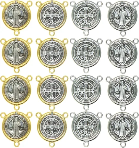 Vista 3 de 40 dijes de medalla antigua de San Benito de Nursia, patrón contra el mal, para hacer collares, pulseras, aretes, joyería, Metal, No es una piedra
