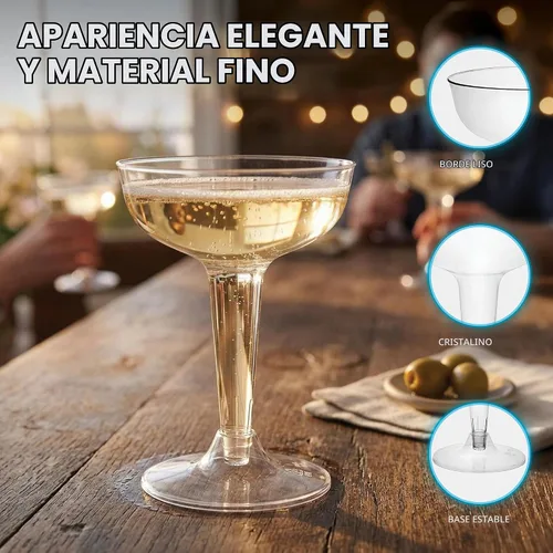 Vista 7 de Party Essentials copas de champán de plástico duro, de 4 onzas, dos unidades, Transparente