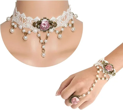Vista 6 de EIGSO Gargantilla de encaje retro estilo gótico vintage con colgante de cadena de cuentas, vampiro para mujer