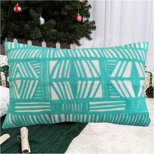 Vista 17 de Funda de almohada de algodón, diseño de bolero. Funda decorativa con diseño geométrico. En lona de algodón. Bordado, con costuras en cadena. 1pc
