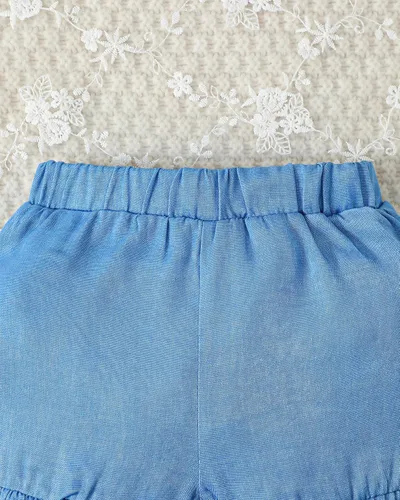Vista 6 de Mioglrie Ropa para bebé niña con volantes y pantalones cortos, conjunto de ropa para niñas pequeñas