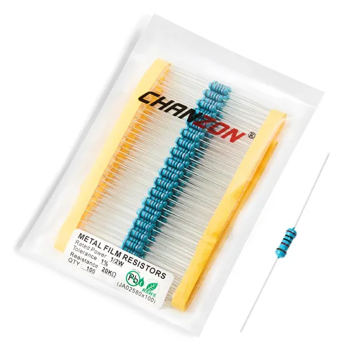 Vista 32 de Chanzon 100pcs 1/2W (0.5W) 1 Ω ohmios Resistencia fija de película metálica 0.01 ±1% Tolerancia 1R MF Orificio pasante Resistencias limitadoras