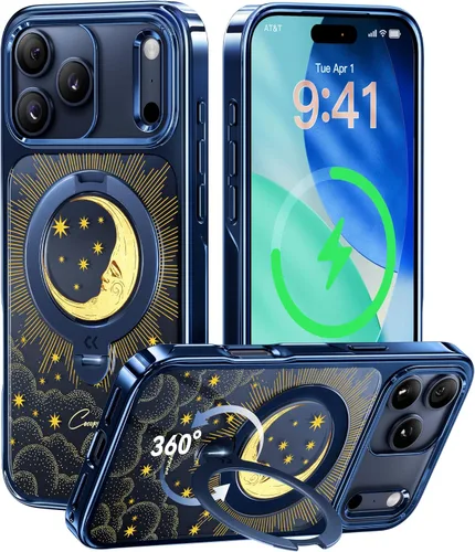 Vista 38 de CASEKOO Funda plateada brillante para iPhone 17 Pro con soporte magnético giratorio de 360 grados [compatible con MagSafe]