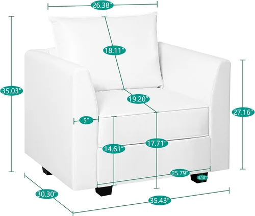 Vista 3 de Naomi Home Elizabeth Modern Air - Juego de muebles de cuero para sala de estar, 3 piezas, sofá biplaza y sillón, Muebles para La Sala Juegos, juego