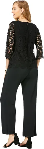 Vista 3 de Jessica London Mono de encaje de pierna ancha con cintura elástica Popover de talla grande para mujer