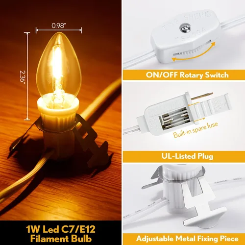 Vista 4 de Meonum Cable accesorio con 3 bombillas LED, cable de luz de molde de soplado de 8.2 pies para interiores con enchufe hembra para calabazas