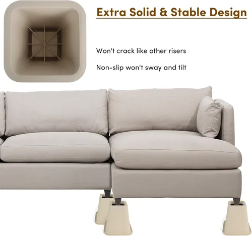 Vista 5 de DEDU Elevadores de cama de 6 pulgadas, resistentes, paquete de 4, elevadores de muebles para sofás de gran tamaño, elevadores de sofá