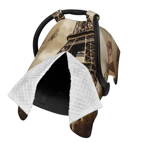 Vista 2 de Baby Car Seat Canopy Cover for Mom, Soft Breathable Nursing Breastfeeding Covers Multi Use Stroller Sun Shade Newborn Shower Gift，Paris Eiffel Tower
